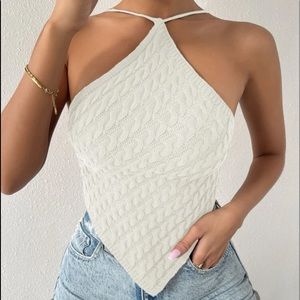 Halter neck backless lace up asymmetrical hem knit top
